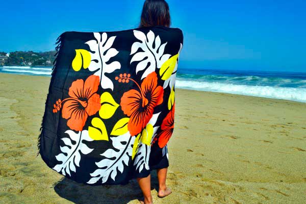 Pareo Big Flower Negro con Naranja