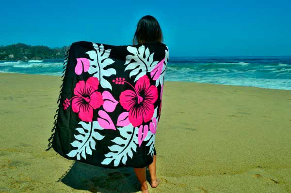 Pareo Big Flower Negro con Rosa