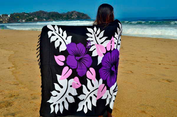 Pareo Big Flower Negro con Morado